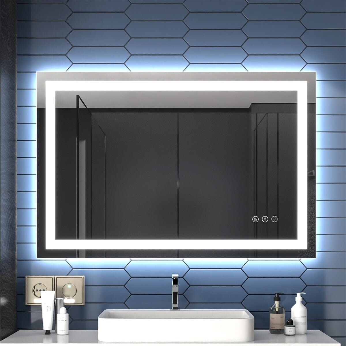Allsumhome Apex 48&#x22; W x 32&#x22; H LED Bathroom Light MirrorAnti FogDimmableDual Lighting ModeTempered Glass