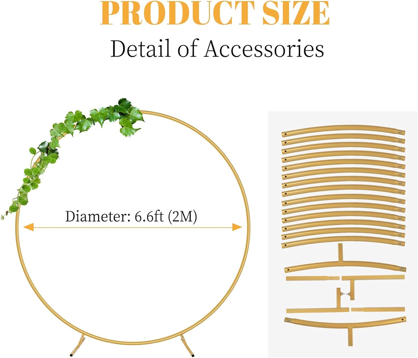 6.6ft Round Backdrop Stand, Stable Circle Balloon Arch Metal Frame for Wedding Birthday Party Baby Shower Decoration(Gold)