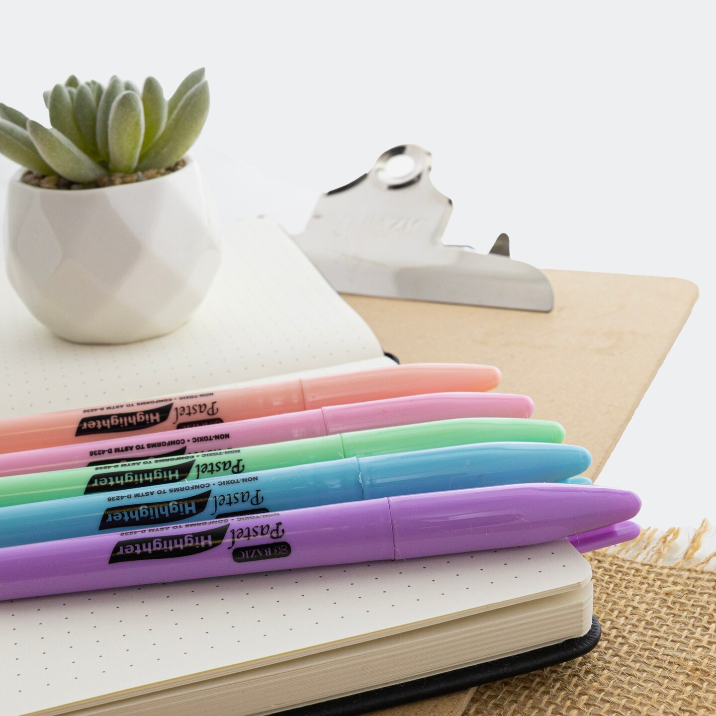 BAZIC Pen Style Pastel Assorted Colors Highlighter w/ Pocket Clip (5/Pack)