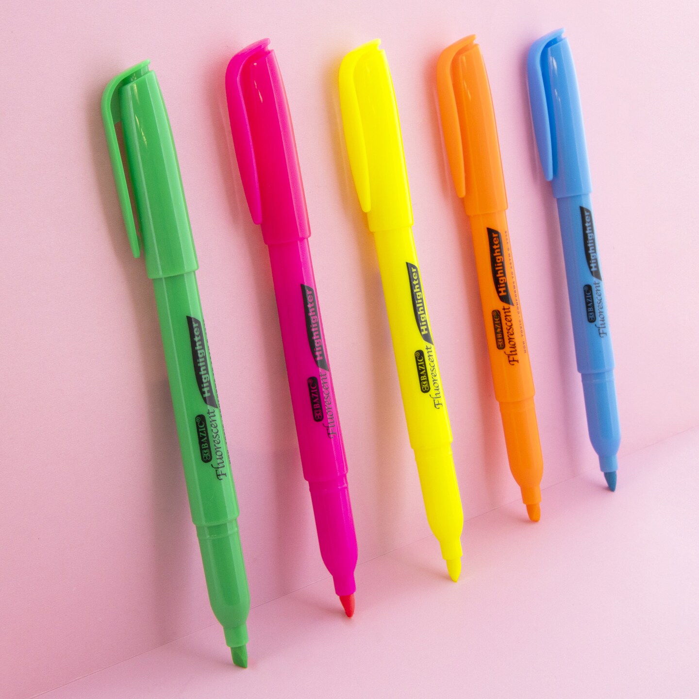 BAZIC Pen Style (Pack) Fluorescent Highlighter Asst Color w/ Pocket Clip (12/Pack)