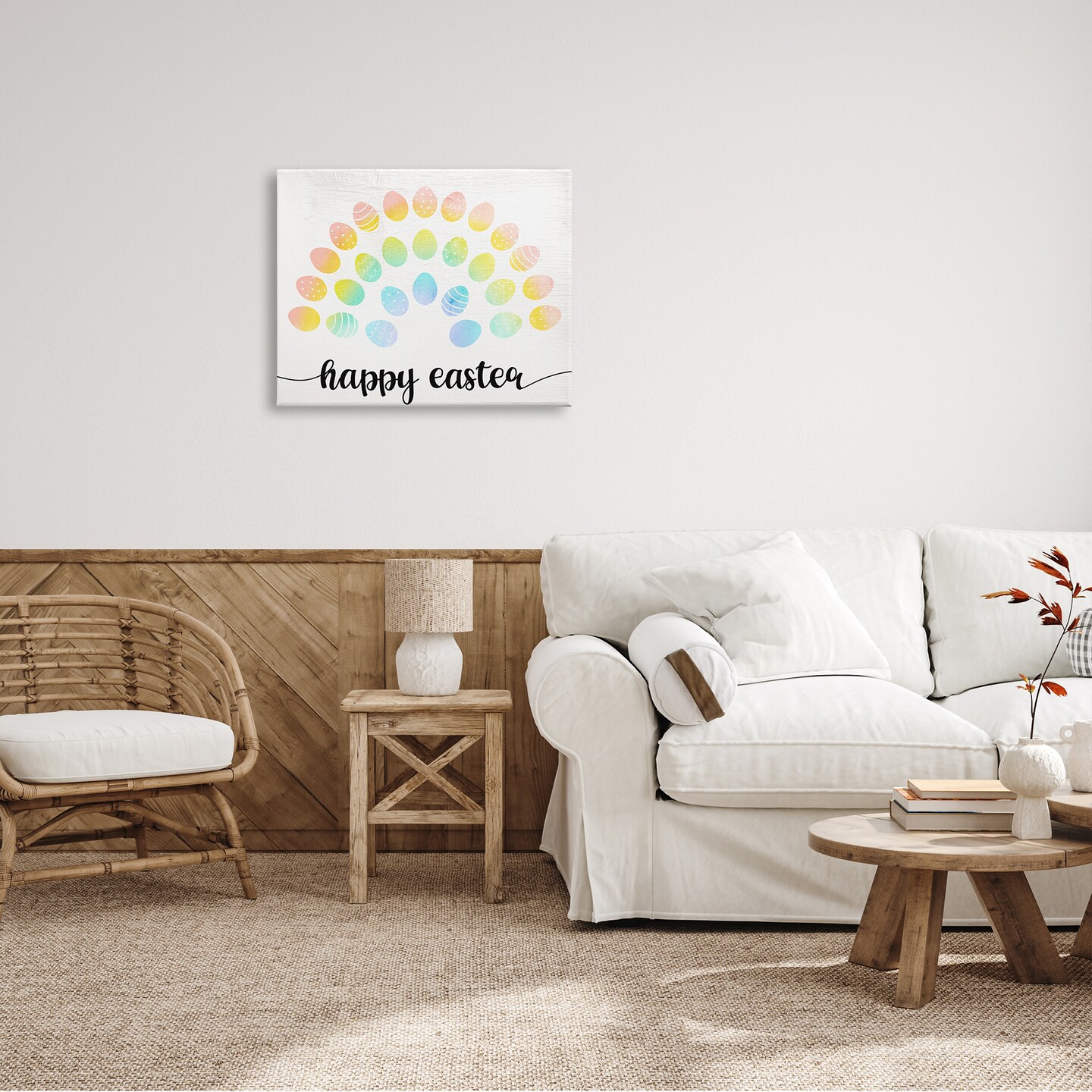 Stupell Industries Happy Easter Egg Rainbow Canvas Wall Art