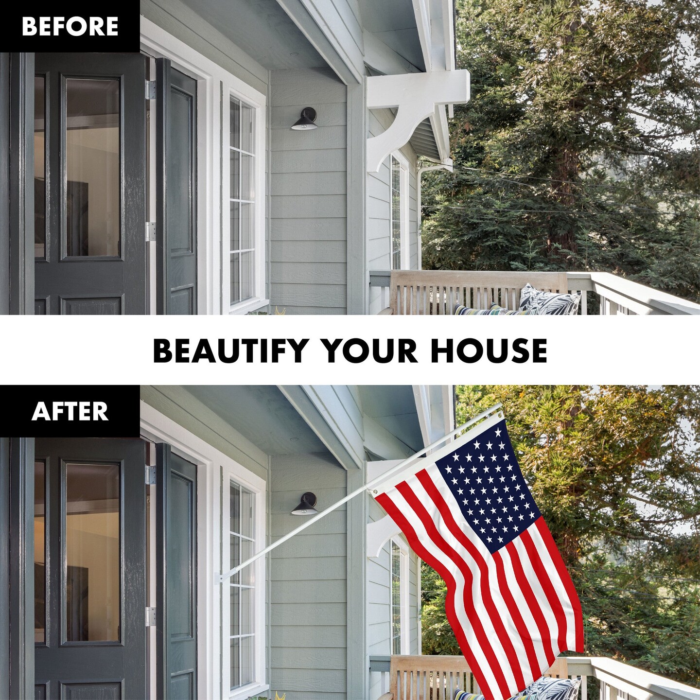 G128 Combo Pack: 6 Ft Tangle Free Aluminum Spinning Flagpole (White) & American USA 51 Stars Flag 3x5 Ft, LiteWeave Pro Series Printed 150D Polyester | Pole with Flag Included