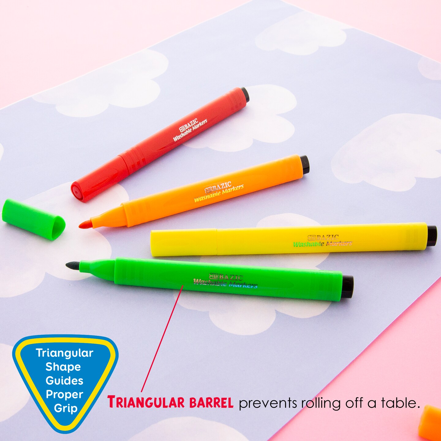 BAZIC Washable Markers Broad Line Jumbo Triangle 8 Color