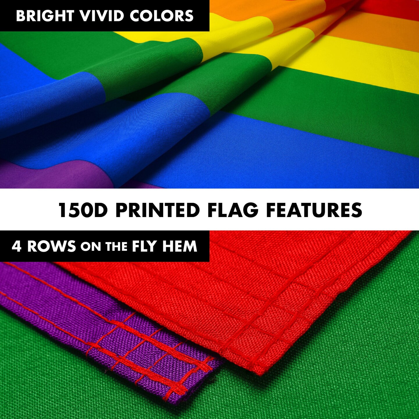 G128 Combo Pack: 6 Ft Tangle Free Aluminum Spinning Flagpole (White) & LGBT Rainbow Pride Flag 3x5 Ft, LiteWeave Pro Series Printed 150D Polyester | Pole with Flag Included