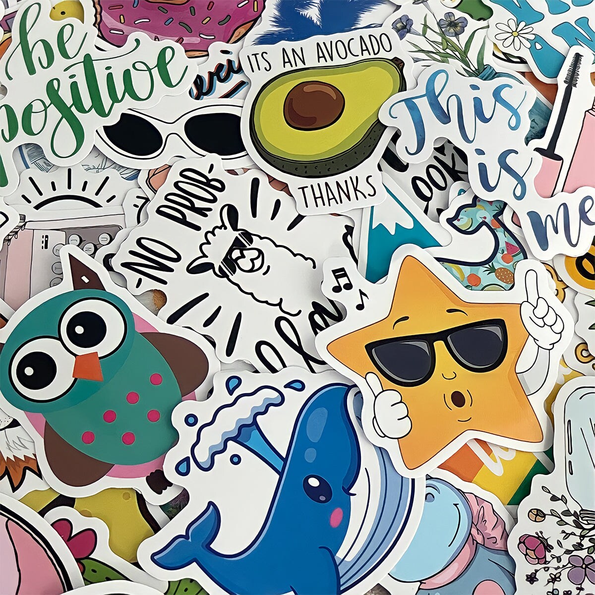 Wrapables Waterproof Vinyl Stickers for Water Bottles, Laptop, Phones, Skateboards, Decals for Teens, 100pcs