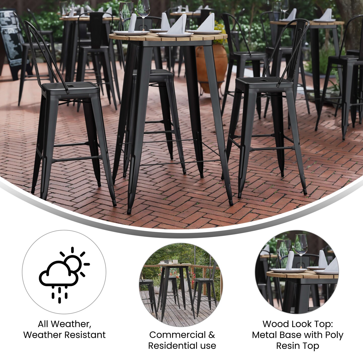 Merrick Lane Dryden Indoor/Outdoor Bar Top Table, 30&#x22; Round All Weather Poly Resin Top with Steel base