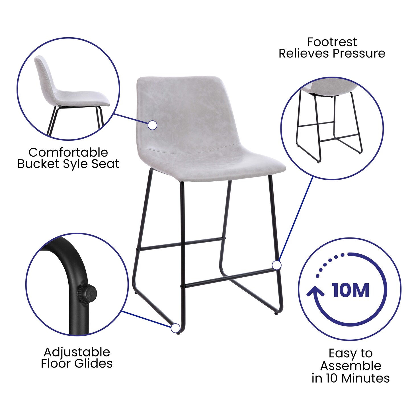 Merrick Lane 24 inch Faux Counter Height Bucket Seat Stools, Set of 2