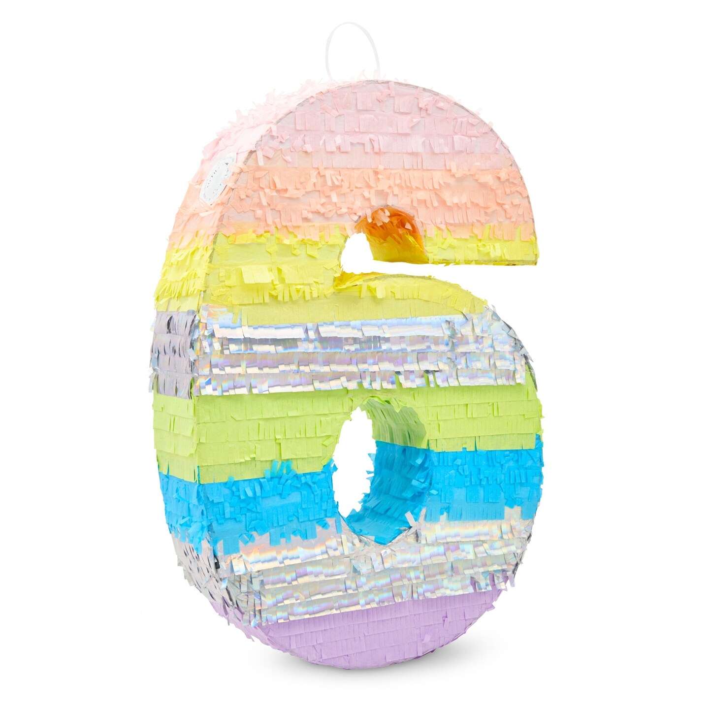 Large Number 6 Pinata for Girl&#x27;s 6th Birthday Party Decorations, Rainbow Pastel (14.25 x 21 Inches)