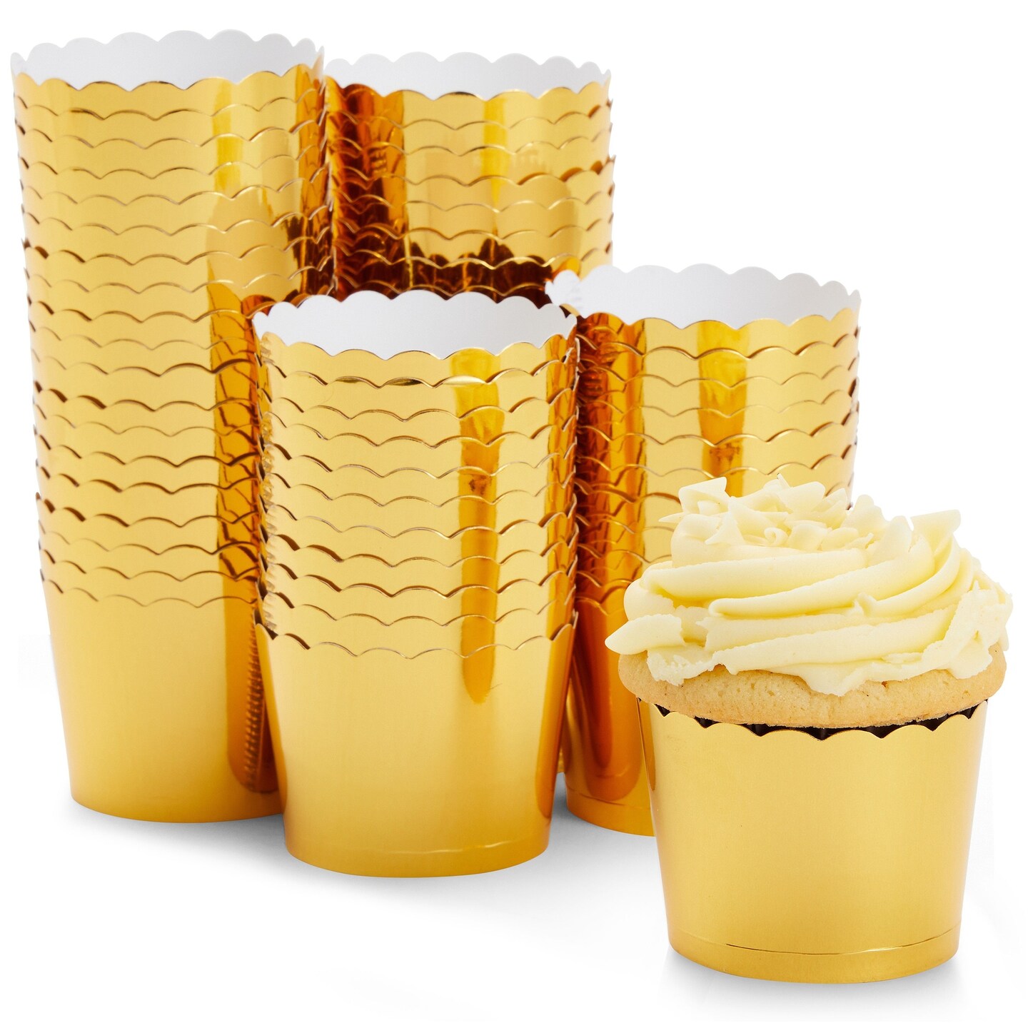 60 Pack Gold Cupcake Liners and Wrappers - Scalloped Mini Baking