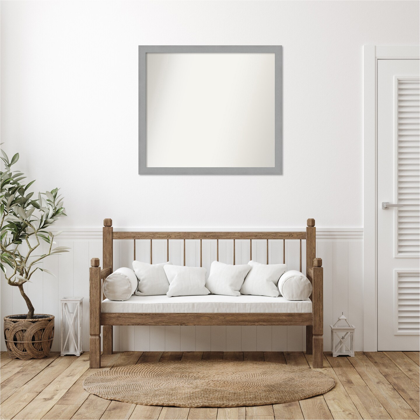 Brushed Nickel Non-Beveled Custom Framed Bathroom Vanity Wall Mirror