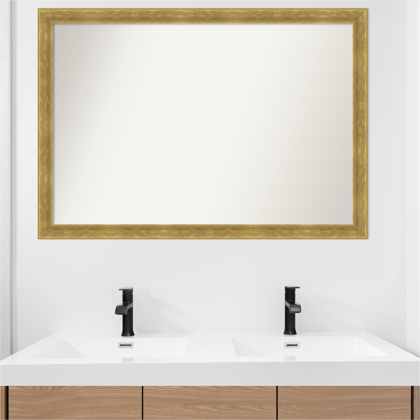 Angled Gold Non-Beveled Custom Framed Bathroom Vanity Wall Mirror