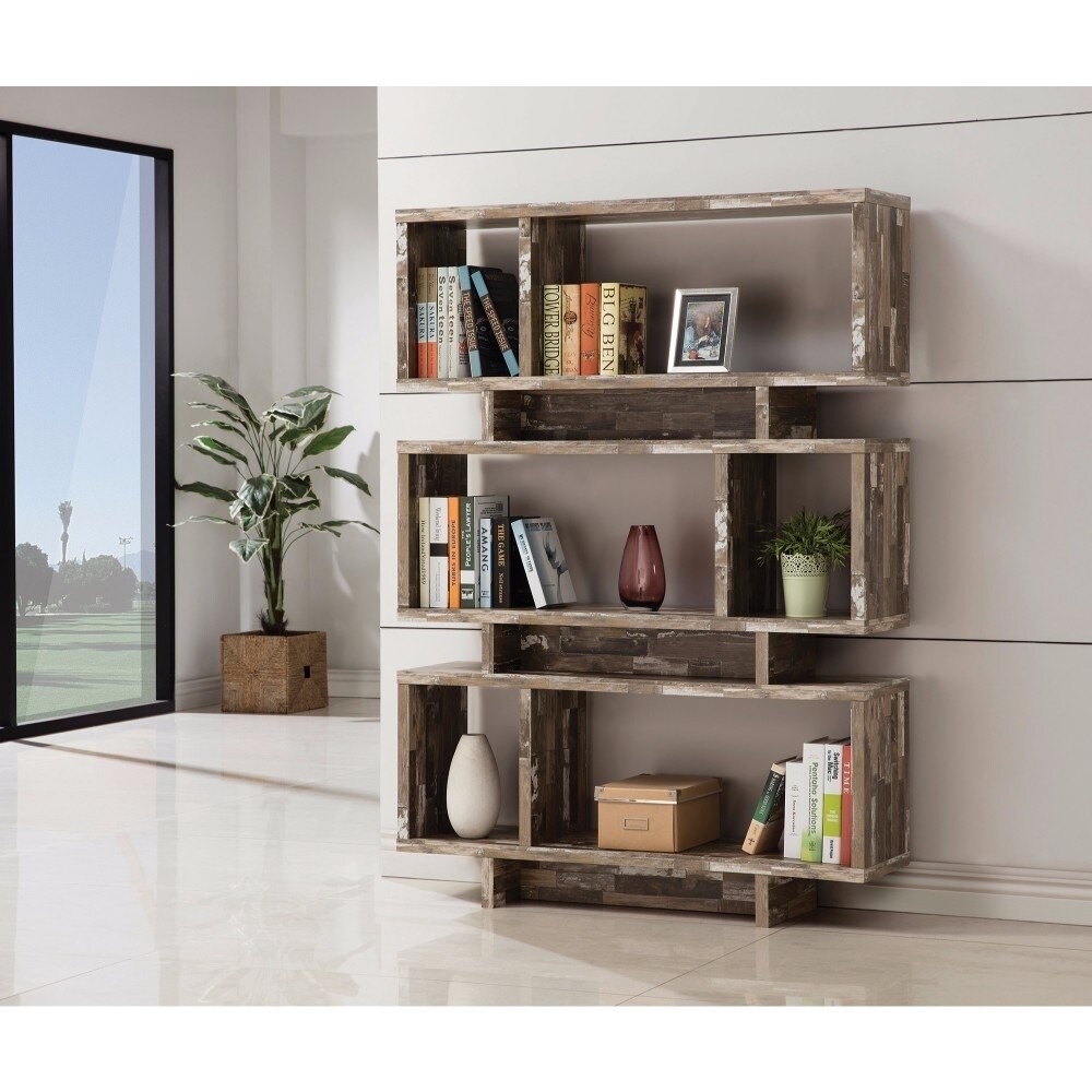 Coaster Rustically Charmed Wooden Open Bookcase, Brown- Saltoro Sherpi