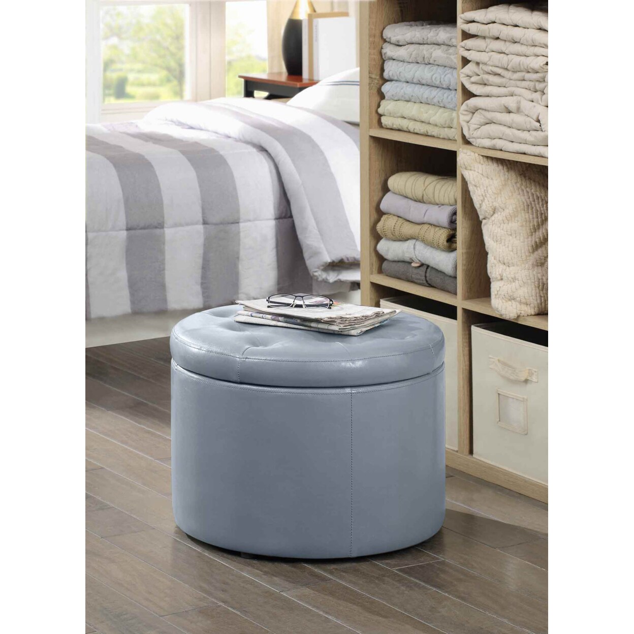Convenience Concepts Designs4Comfort Round Shoe Ottoman, Gray