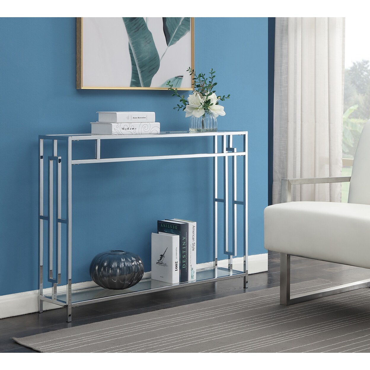 Convenience Concepts Town Square Chrome Console Table, Clear Glass