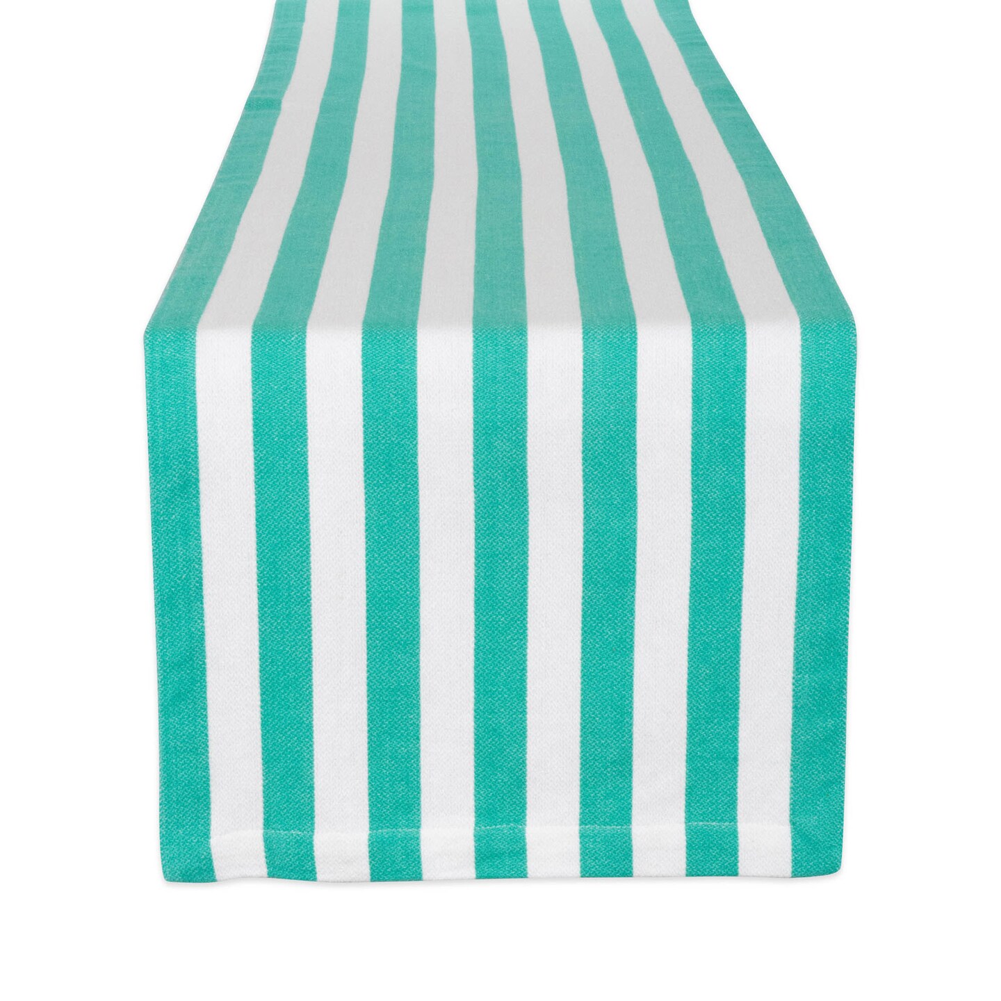 Contemporary Home Living 72&#x22; White and Turquoise Blue Striped Rectangular Table Runner