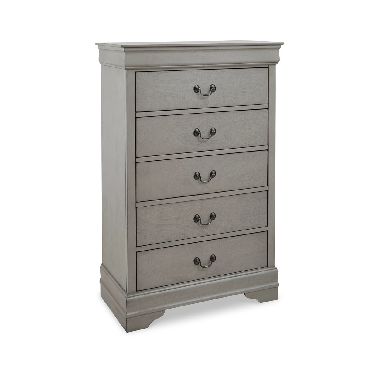 Saltoro Sherpi Kio 48 Inch Tall Dresser Chest, 5 Drawers, Metal Drop Handles, Dove Gray -
