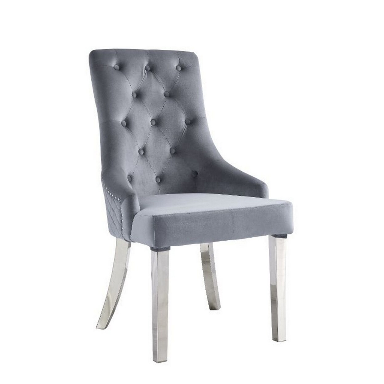 Saltoro Sherpi 24 Inch Modern Dining Side Chair, Set of 2, Tufted Smooth Gray Upholstery-