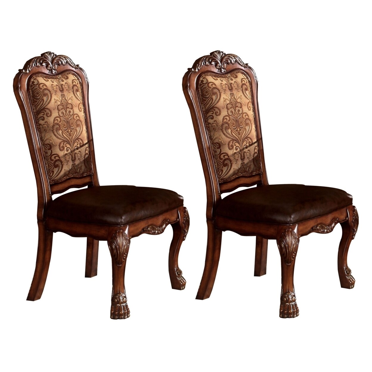 ACME Wooden Side Chair with Claw Legs and Leatherette Seat