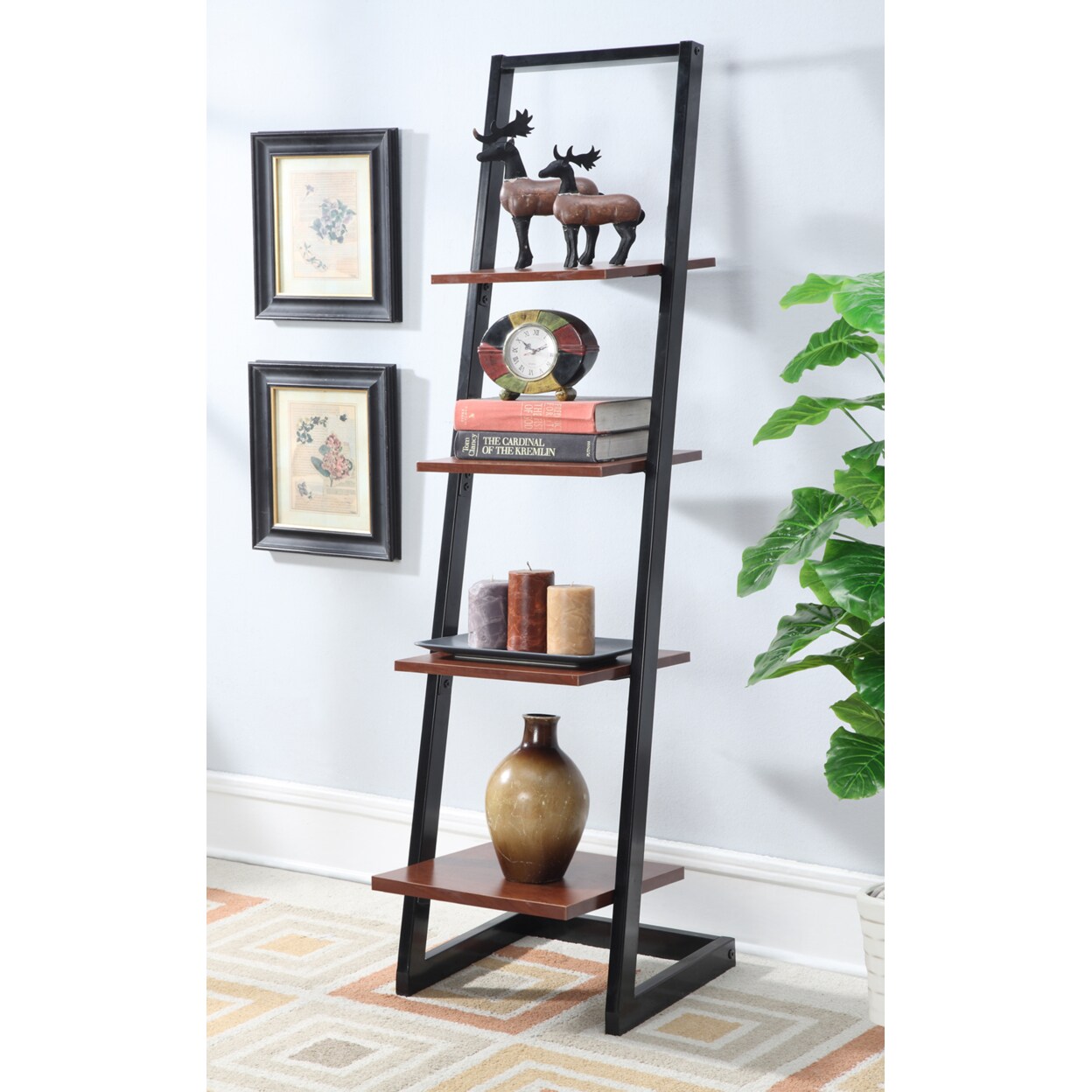 Convenience Concepts Designs2Go 4 Tier Ladder Bookshelf, Black and Cherry