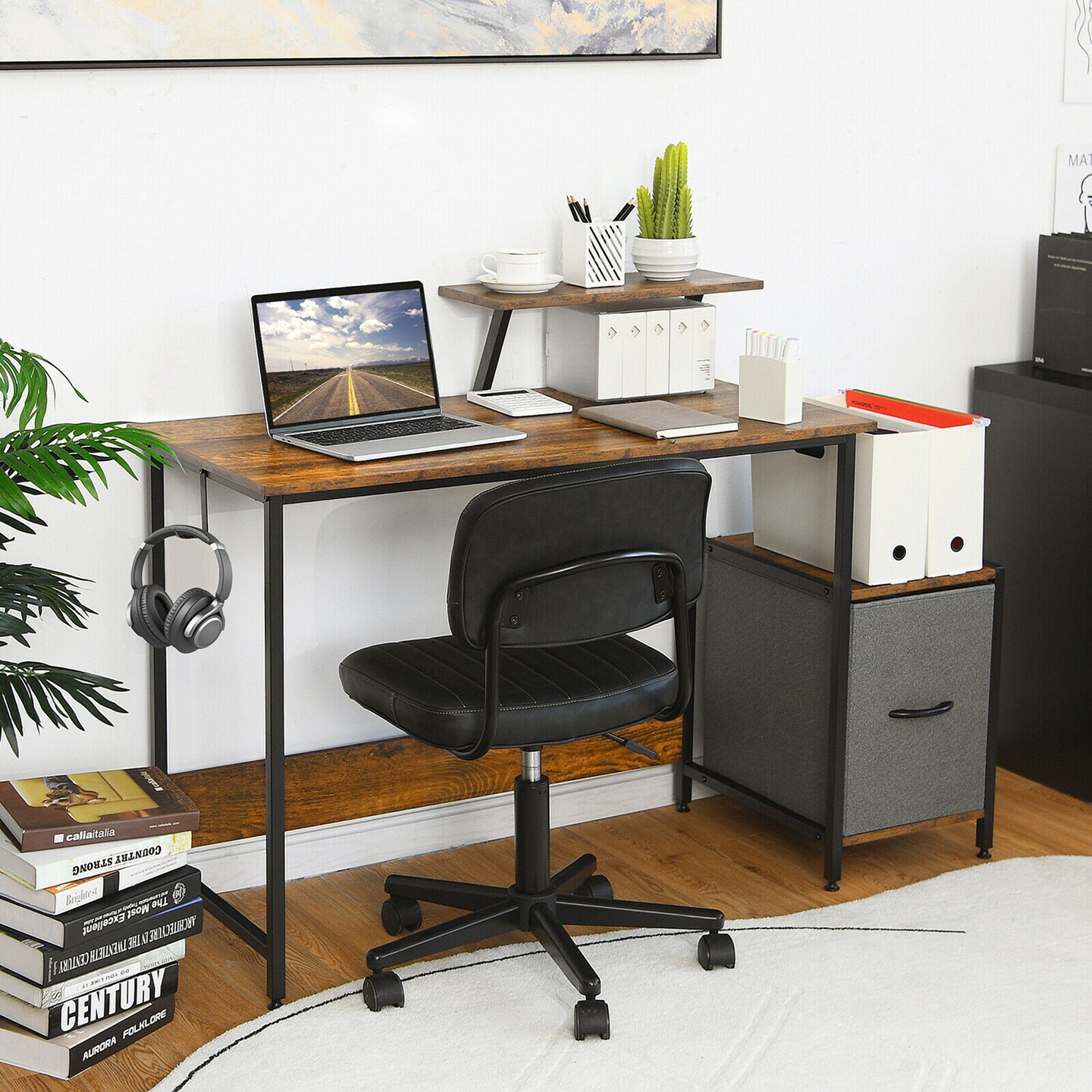 Costway Computer Desk Writing Workstation Home Office w/ Movable Storage Rack & Shelf