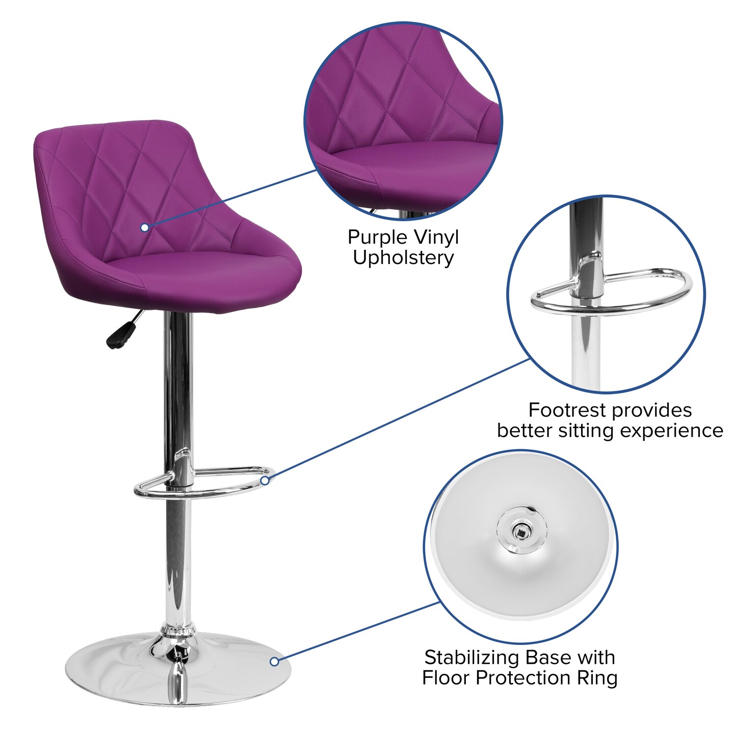 Emma and Oliver Bucket Seat Adjustable Height Barstool with Diamond Pattern Back