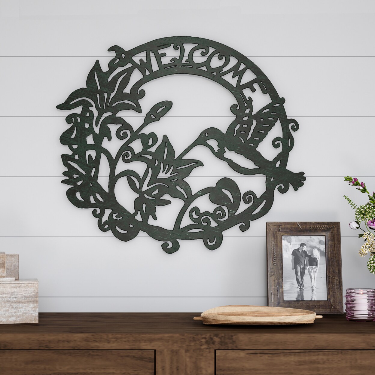 Lavish Home Metal Cutout- Welcome Decorative Wall Sign Word Art Home Accent Humming Bird Wall Hanging