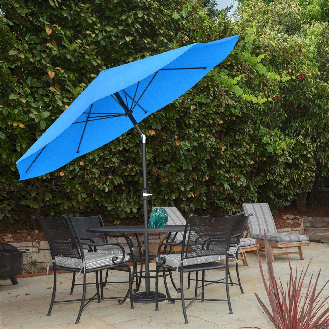 Pure Garden Patio Umbrella with Auto Tilt- Easy Crank Outdoor Table Umbrella Shade Blue
