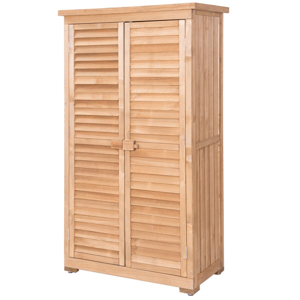 Outdoor 63 Tall Wooden Garden Storage Shed Fir Wood Shutter Design Lockers