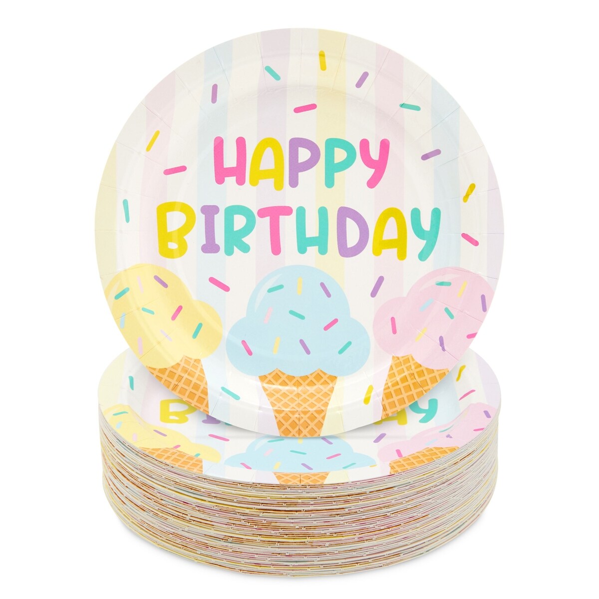 Ice Cream Party Decorations, Happy Birthday Paper Plates (7 In, 48 Pack)