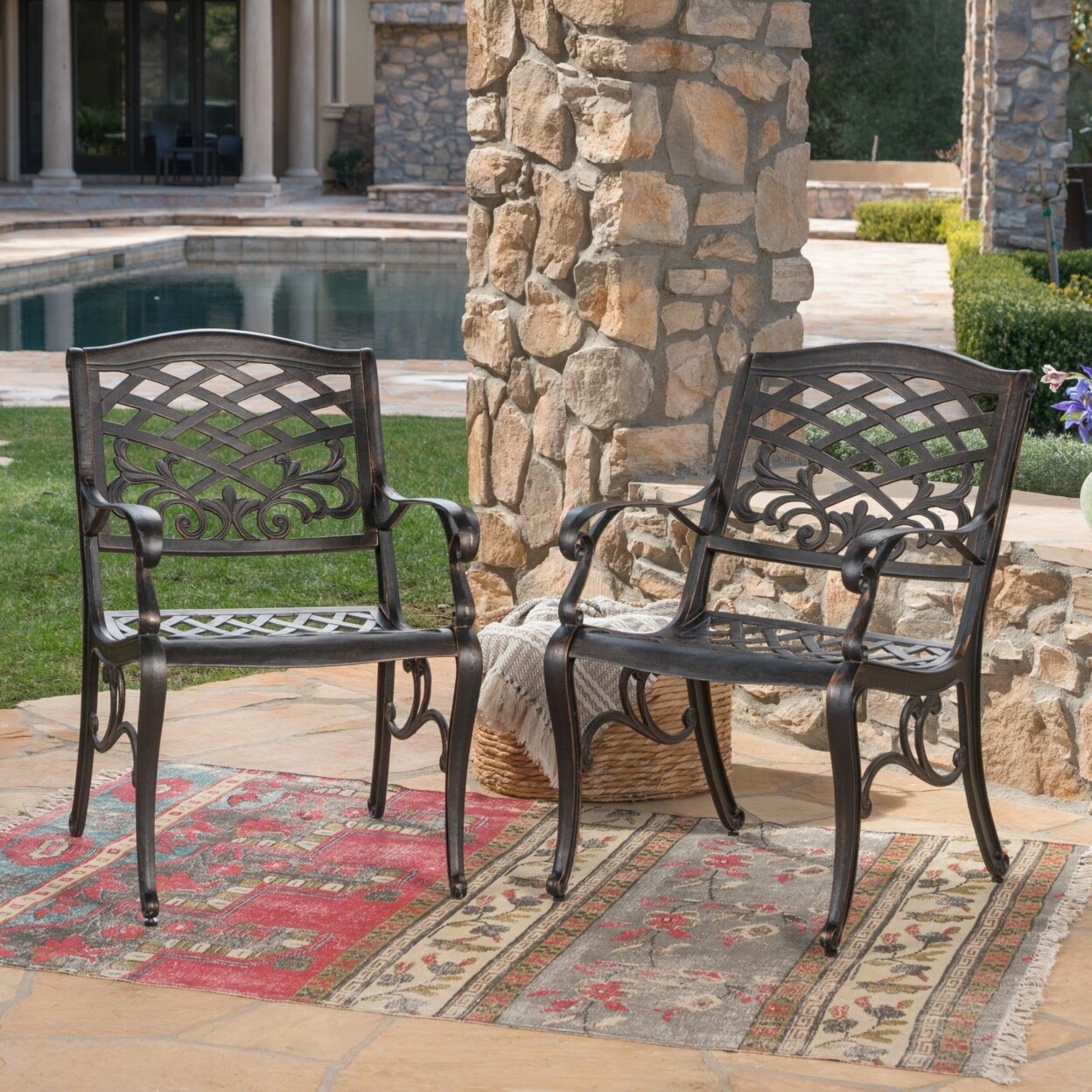 GDFStudio Myrtle Beach Outdoor Patina Copper Finished Aluminum Dining Chairs (Set of 2)