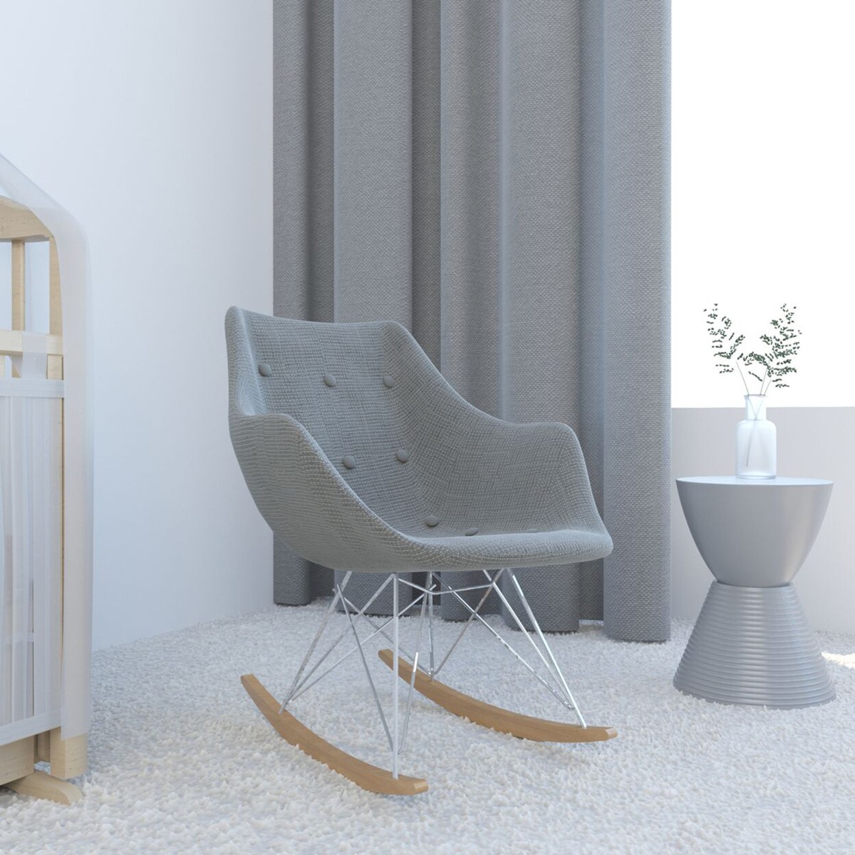 Leisuremod Willow Twill Fabric Eiffel Rocking Chair - Grey