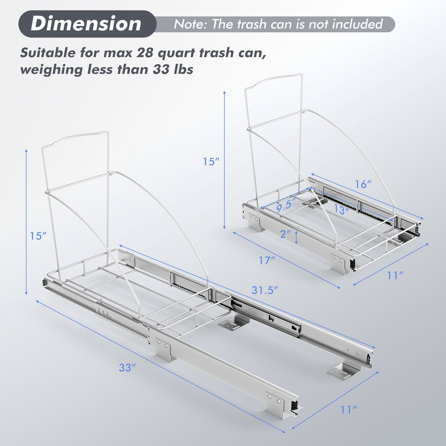 Costway Pull Out Trash Can Under Cabinet Sink Roll-Out Rack Slide Out Waste Bin Shelf