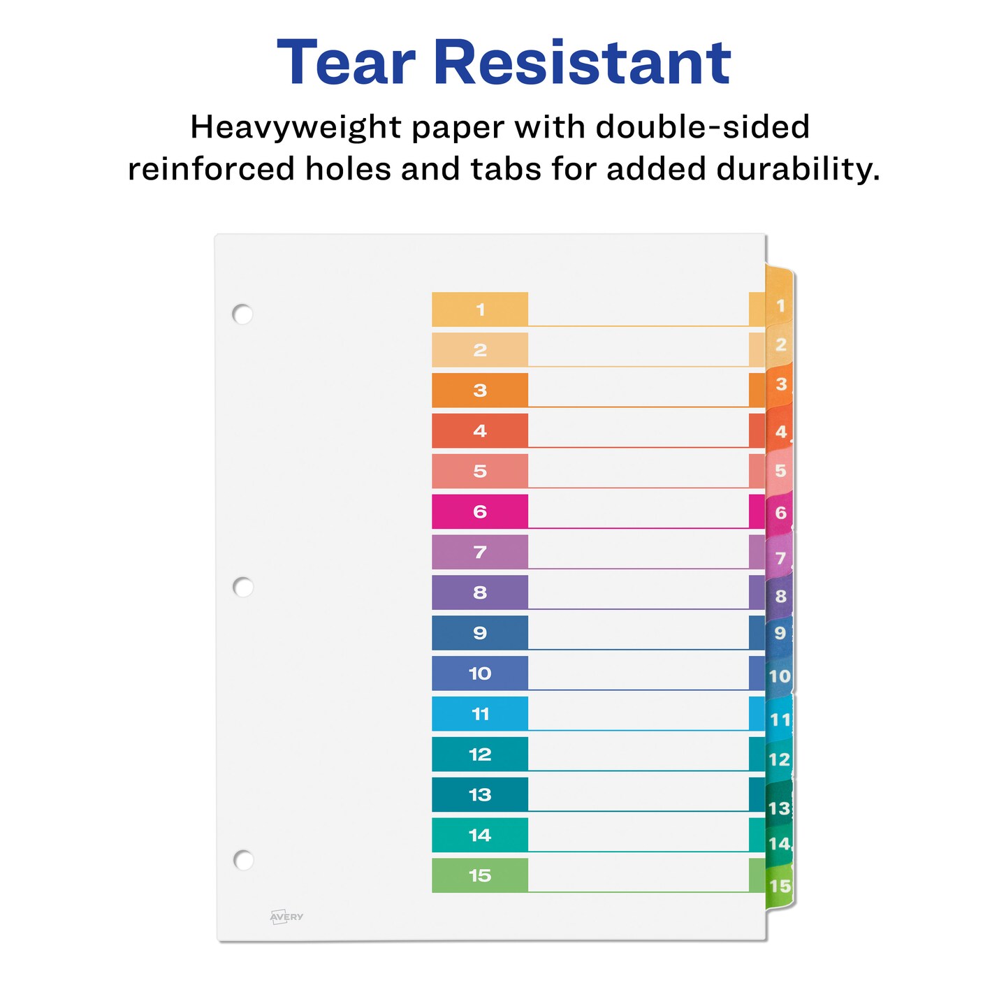 Avery Ready Index 15 Tab Binder Dividers, Customizable Table of Contents, Multicolor Tabs, 6 Sets (11197)