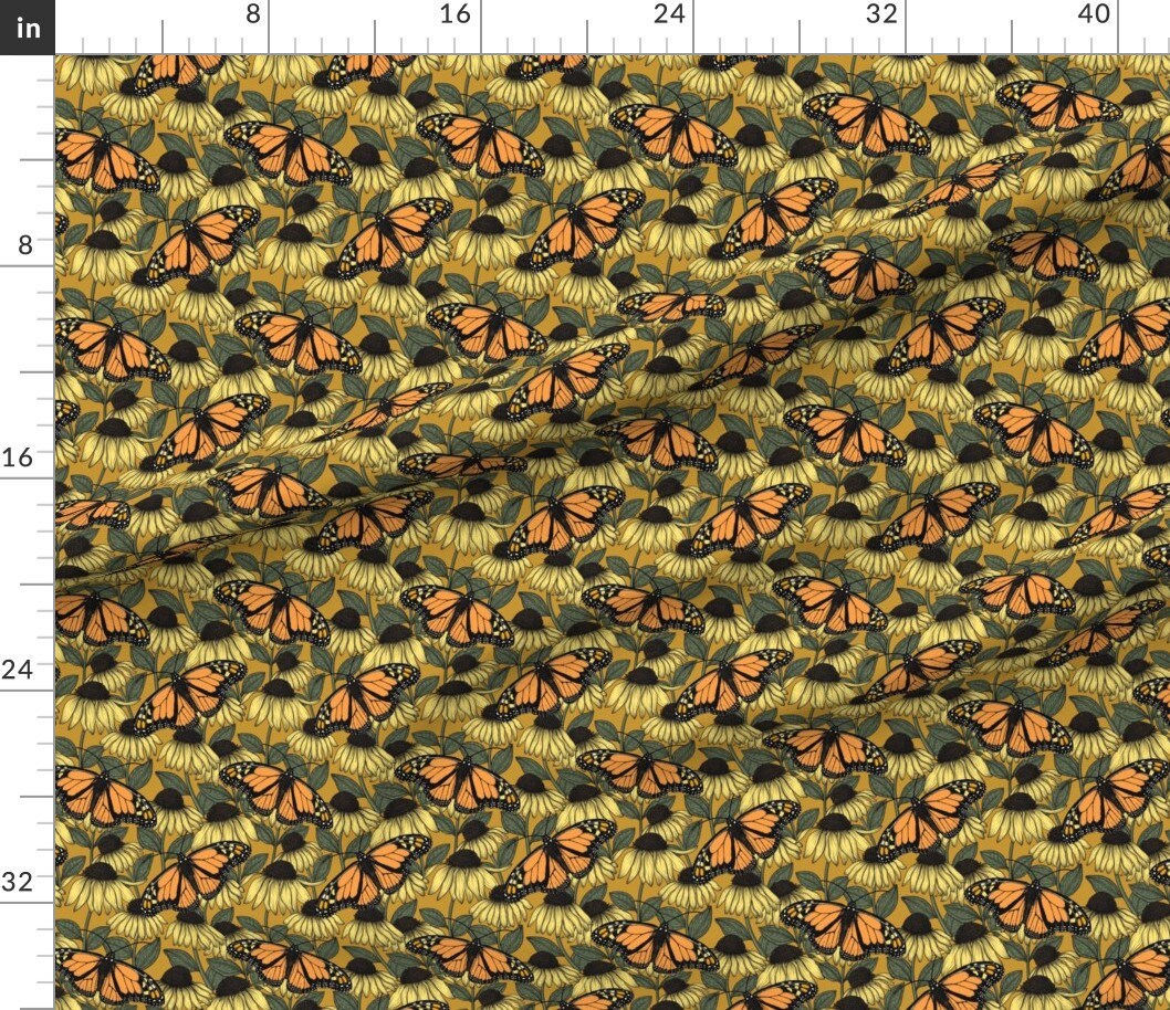 Butterfly Botanical Echinacea Floral Flowers Custom Printed Fabric by Spoonflower Various Fabrics by the Yard or Fat Quarter