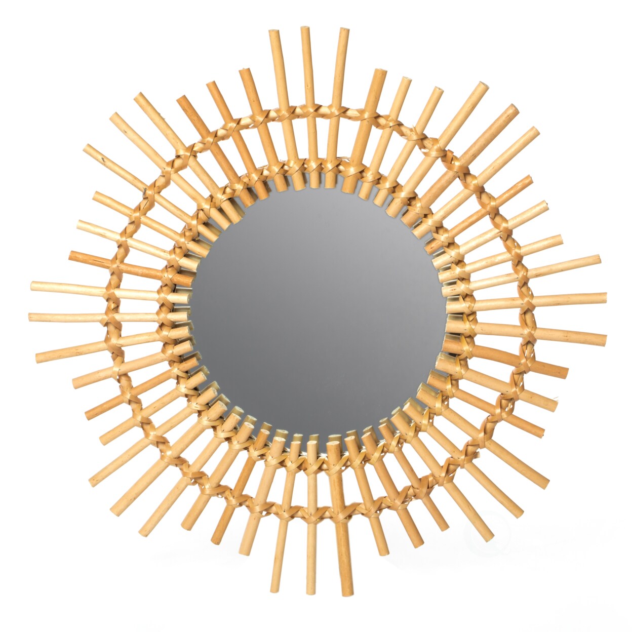 Sunburst Decorative Natural Rattan Wood Round Modern Boho Hanging Wall Mirror