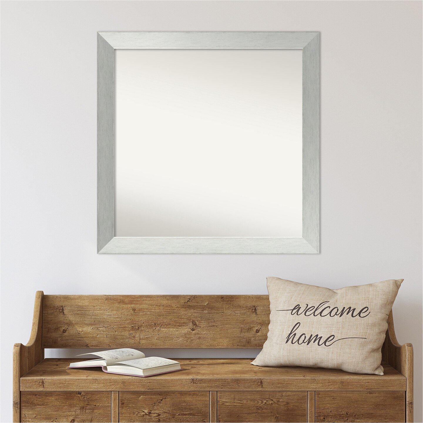 Brushed Sterling Silver Non-Beveled Custom Framed Bathroom Vanity Wall Mirror