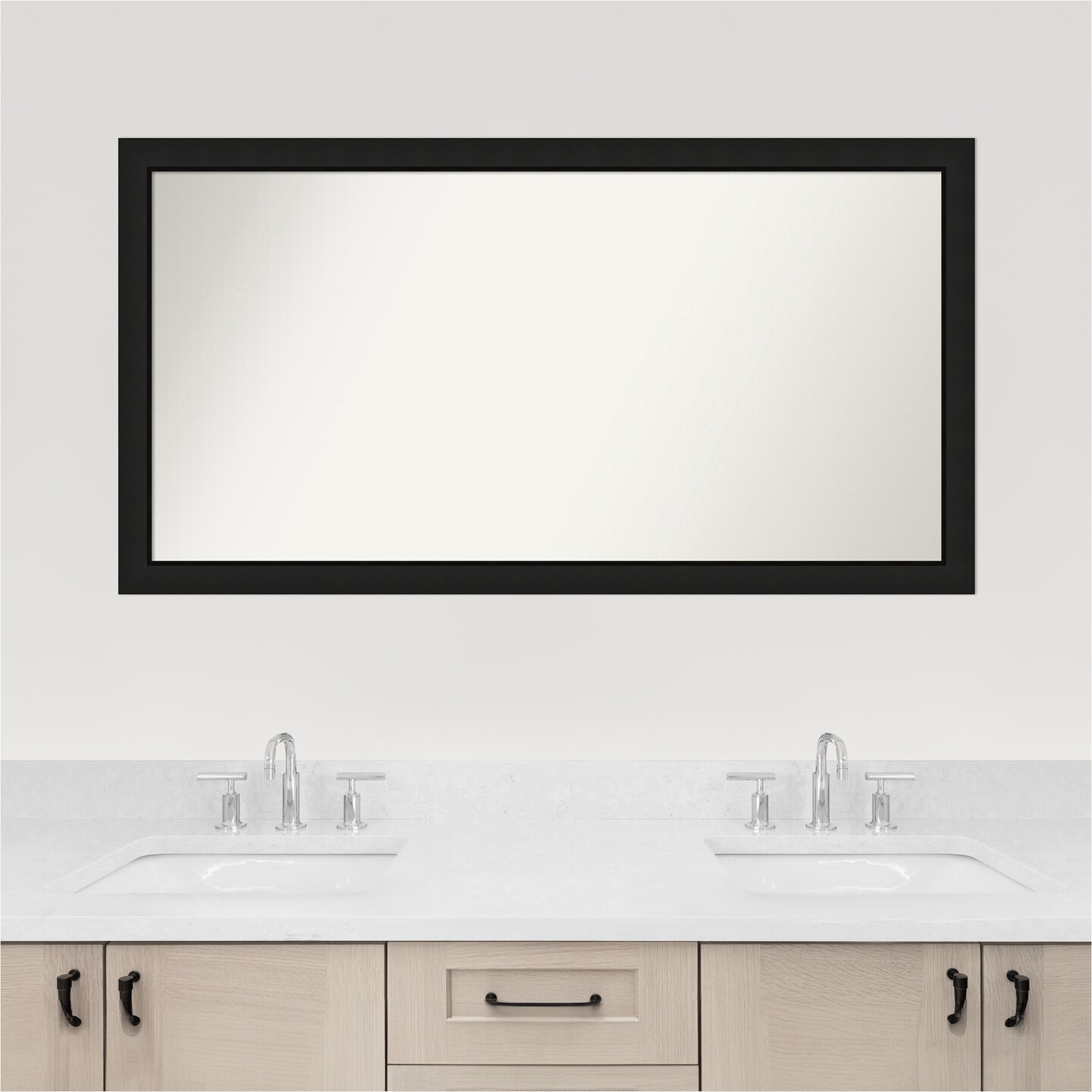 Midnight Black Narrow Non-Beveled Custom Framed Bathroom Vanity Wall Mirror