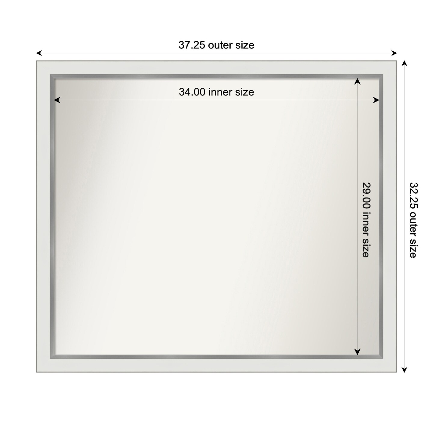 Eva White Silver Narrow Non-Beveled Custom Framed Bathroom Vanity Wall Mirror