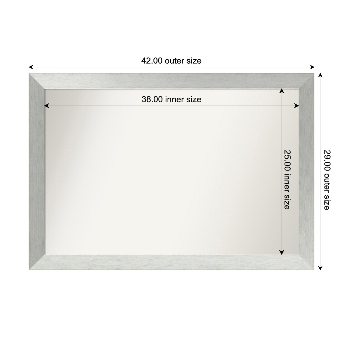 Brushed Sterling Silver Non-Beveled Custom Framed Bathroom Vanity Wall Mirror