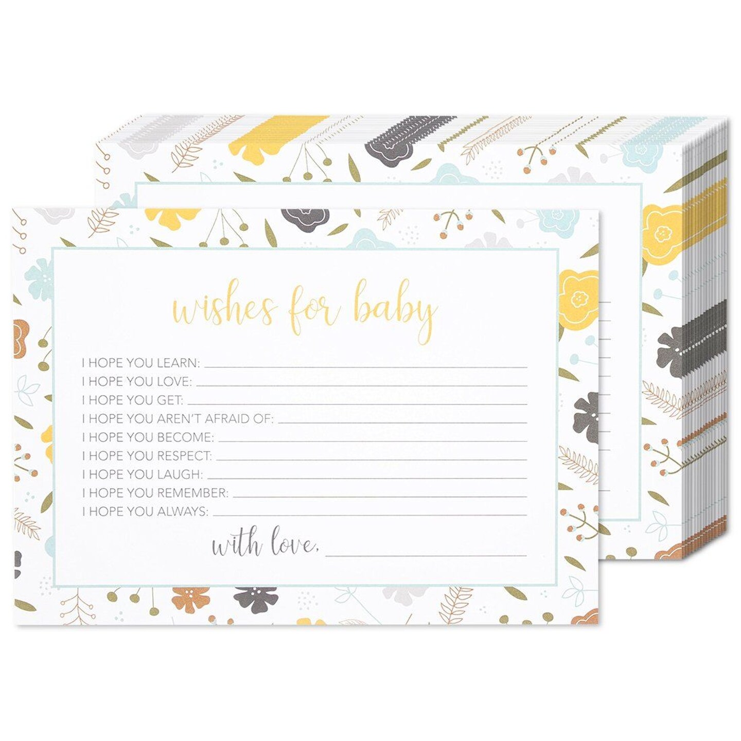 50 Sheets Baby Shower Well Wishes Party Games - for Boy or Girl Unisex Gender Neutral - for 50 Guest Activities Supplies - 5 x 7 Inches