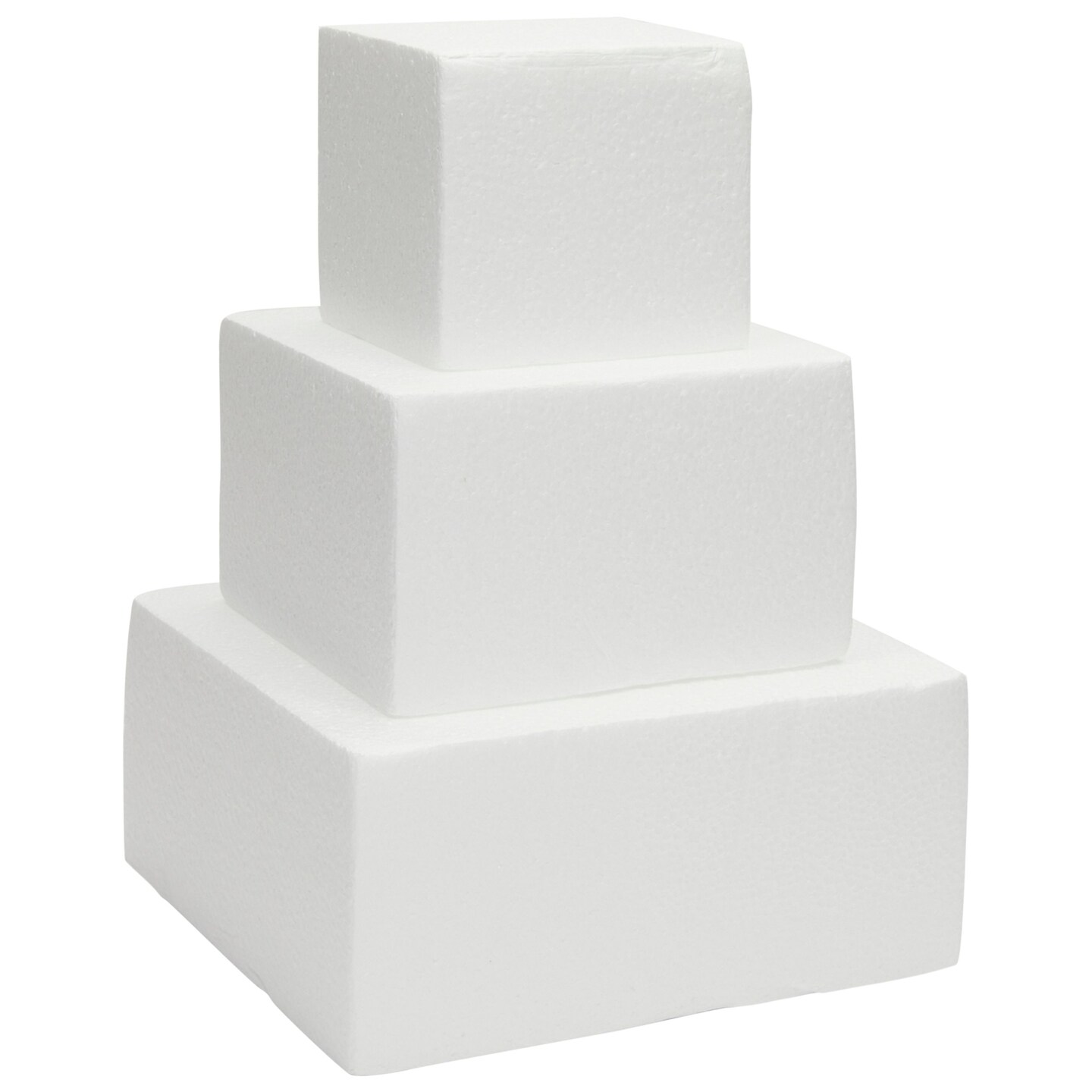 Small Square Foam Cake Dummy for Decorating and Wedding Display, 3 Tiers  (10.8 Inches Tall)