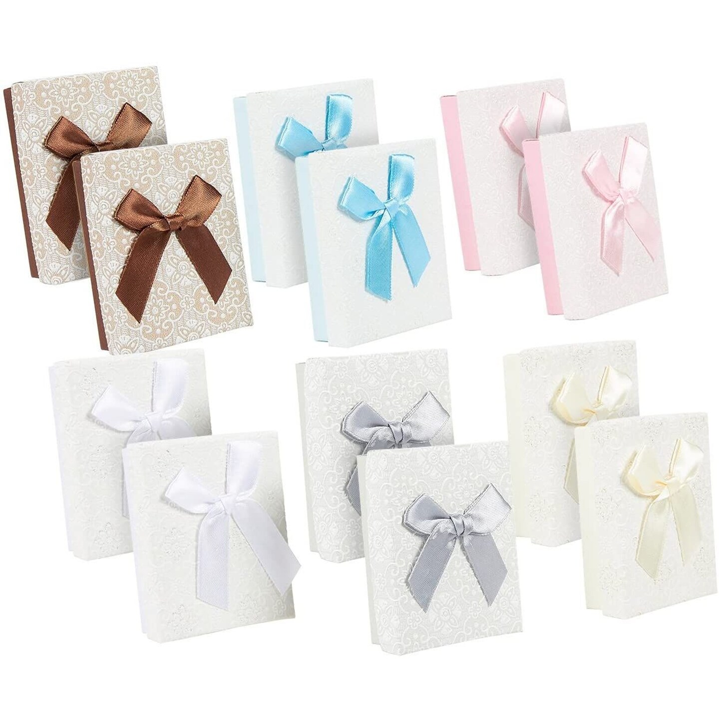 Cardboard Jewelry Gift Box Set with Lids and Bows for Valentine's (12 Pack)