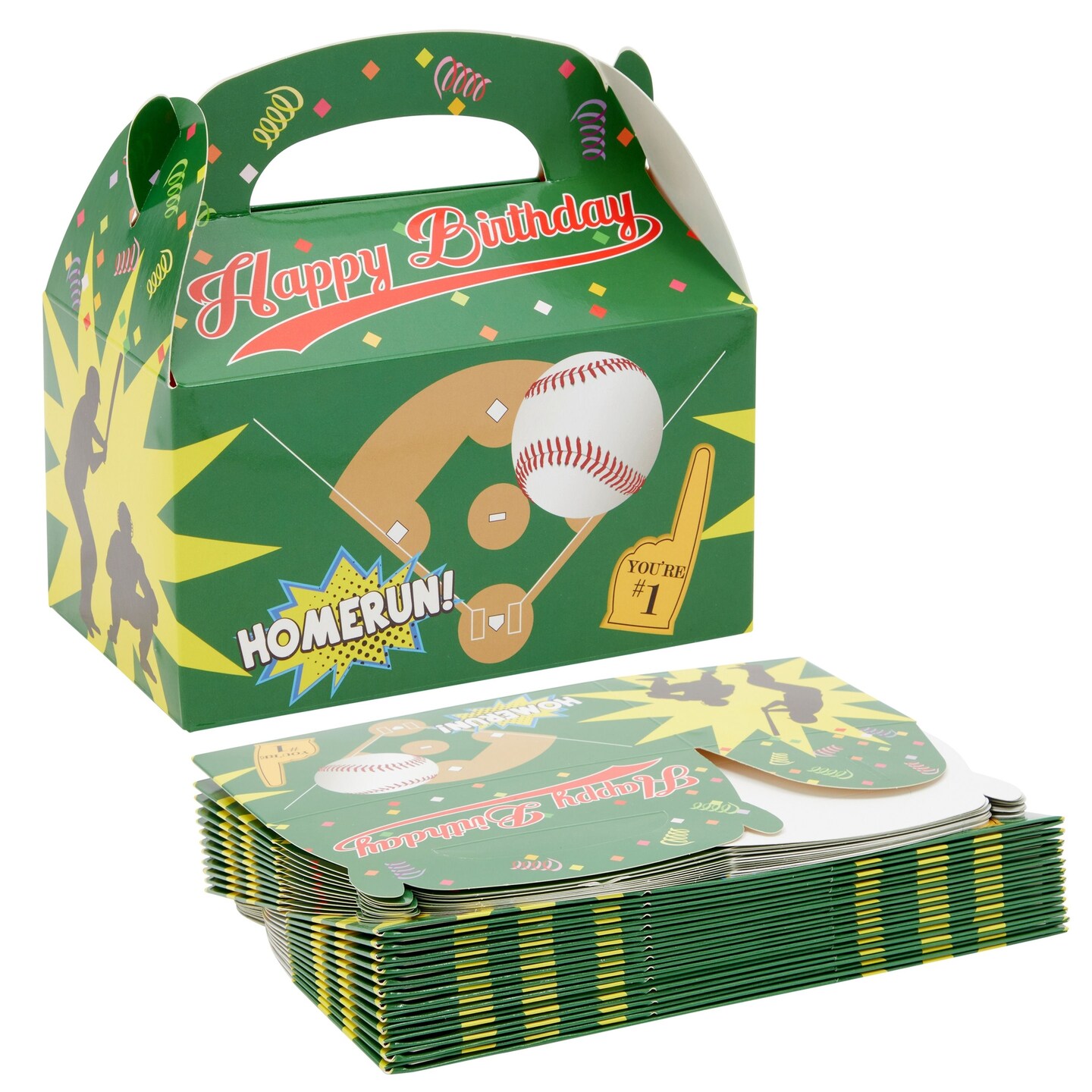 24 Pack Baseball Treat Boxes for Kids, Sports Birthday Party Supplies (Green, 6 x 3 x 4 In)