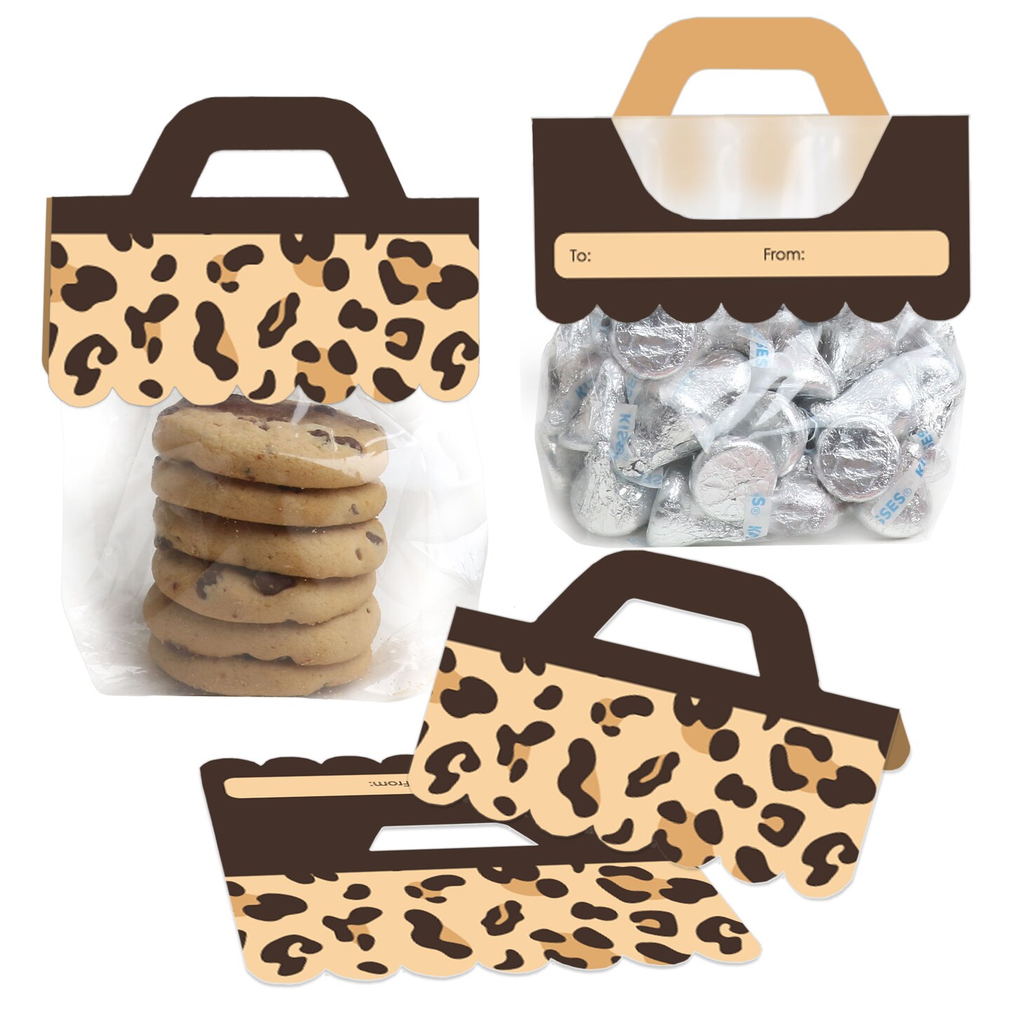 Big Dot of Happiness Leopard Print - DIY Cheetah Party Clear Goodie Favor Bag Labels - Candy Bags with Toppers - Set of 24