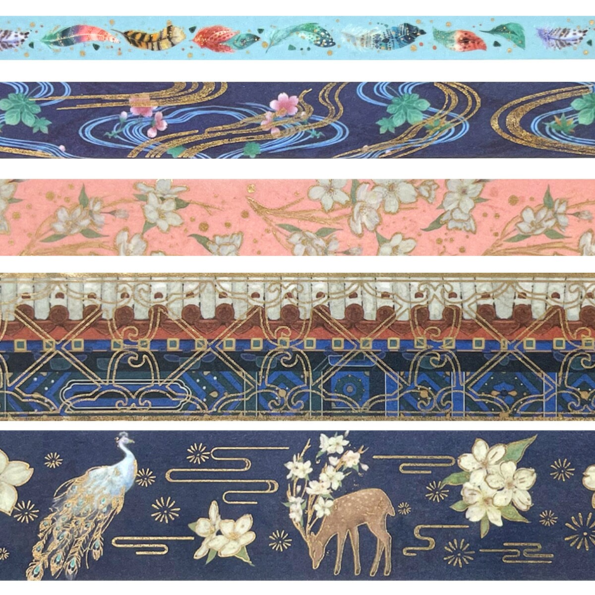 Wrapables Decorative Gold Foil Washi Tape and Sticker Set for Stationery, Diary, Card Making (10 Rolls &#x26; 10 Sheets)