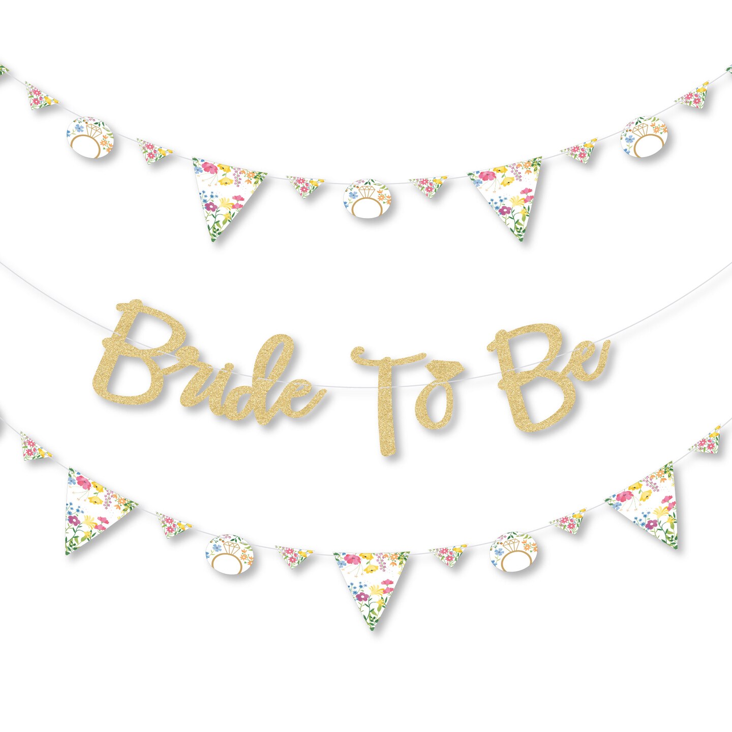 Big Dot of Happiness Wildflowers Bride - Boho Floral Letter Banner - 36 Banner Cutouts &#x26; No-Mess Real Gold Glitter Bride To Be Banner Letters