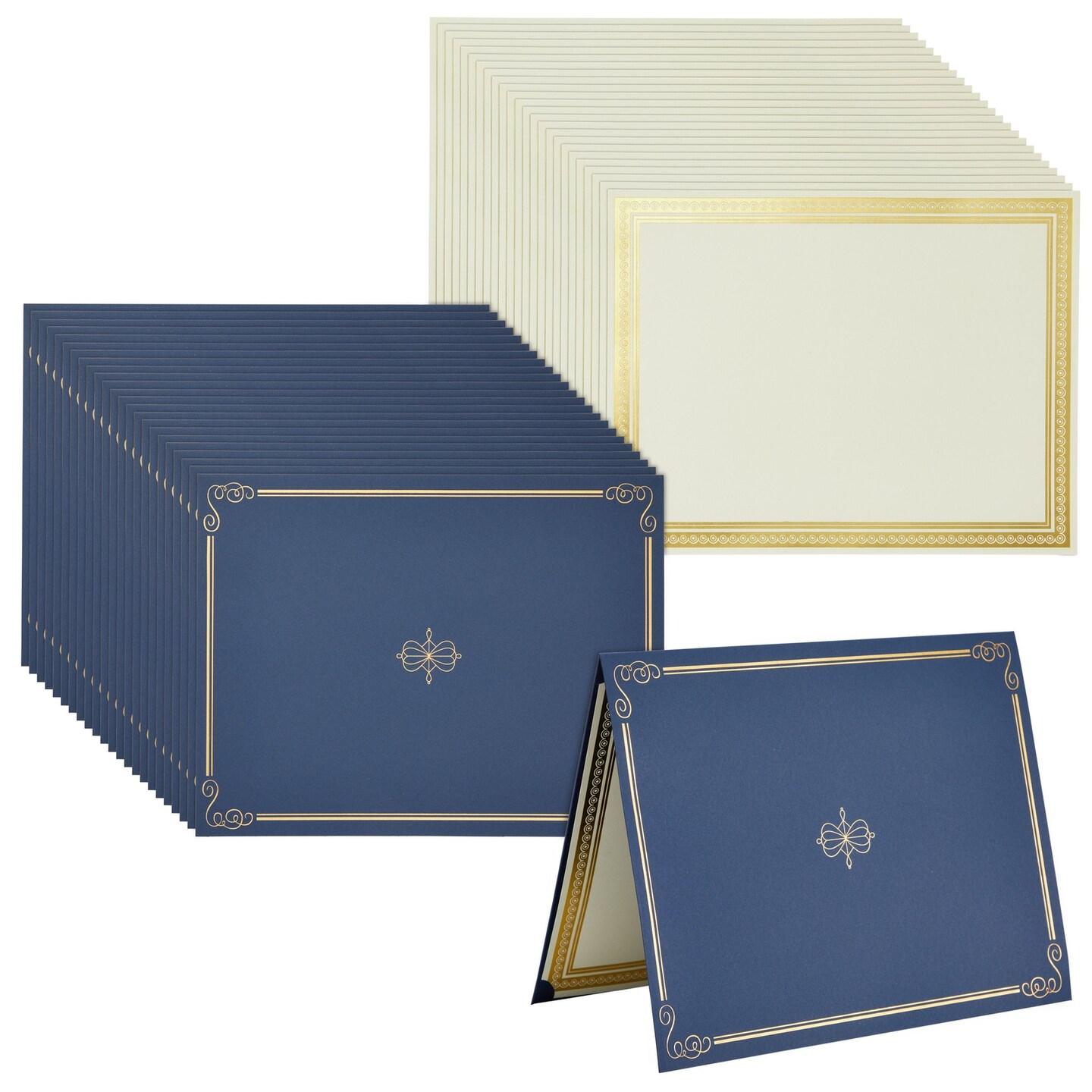 Certificate Paper with Gold and Blue Border, Award Certificates (White, 8.5 x 11 in, 50-Pack)