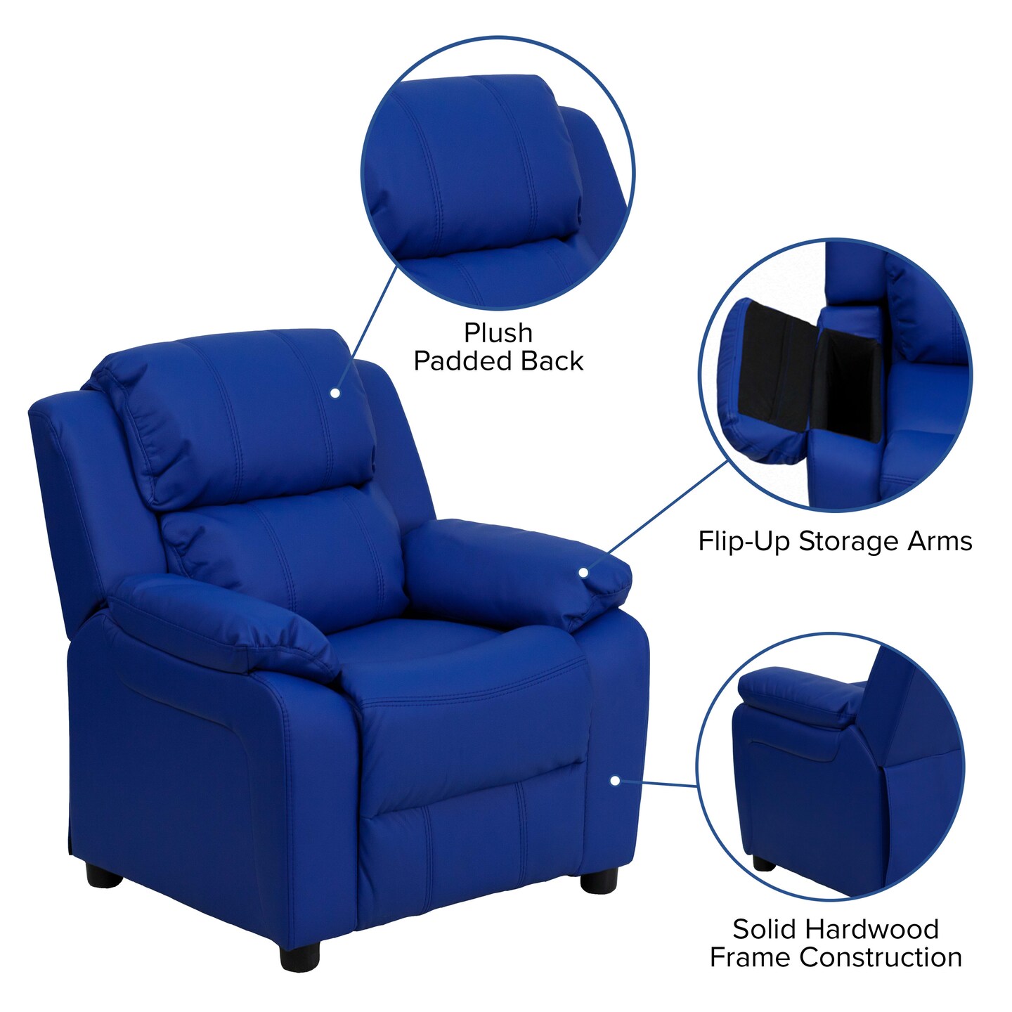 Emma and Oliver Deluxe Padded Contemporary Kids Recliner with Storage Arms
