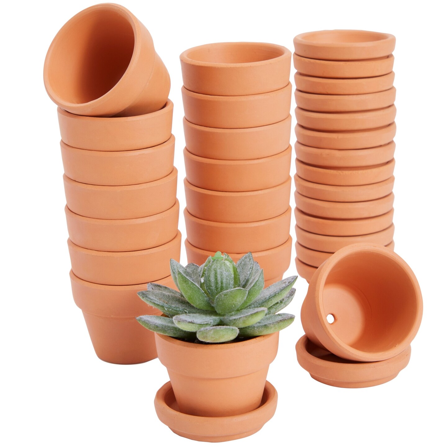 2-Inch 16-Pack Small Terra Cotta Mini Pots with Saucers and Drainage Hole, Paintable Pottery for Succulents, Plants, Flowers, Cactus, Garden Nursery, and Wedding Decor