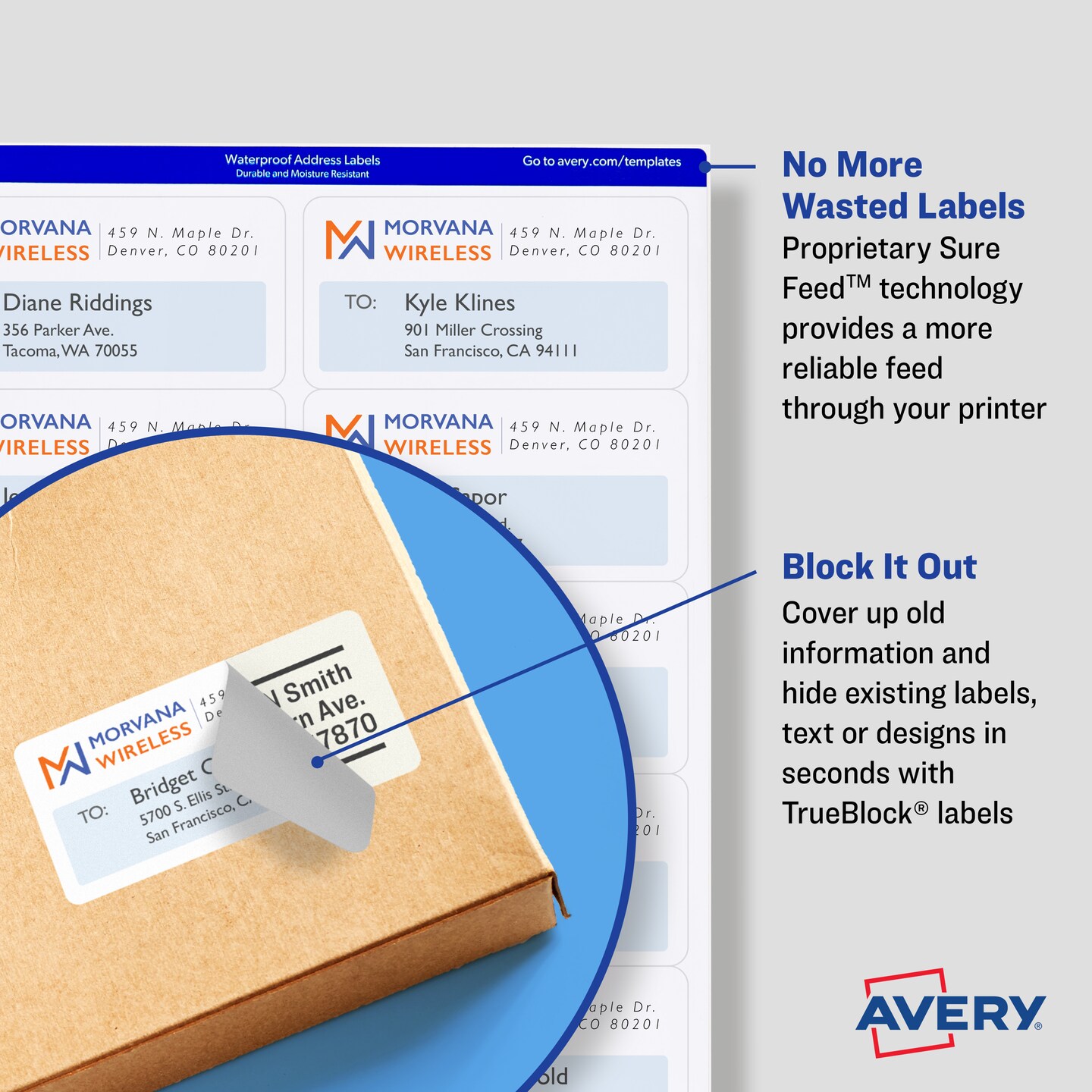 Avery TrueBlock Shipping Labels, Sure Feed Technology, Permanent Adhesive, 3-1/2" x 5", 100 Labels (8168)